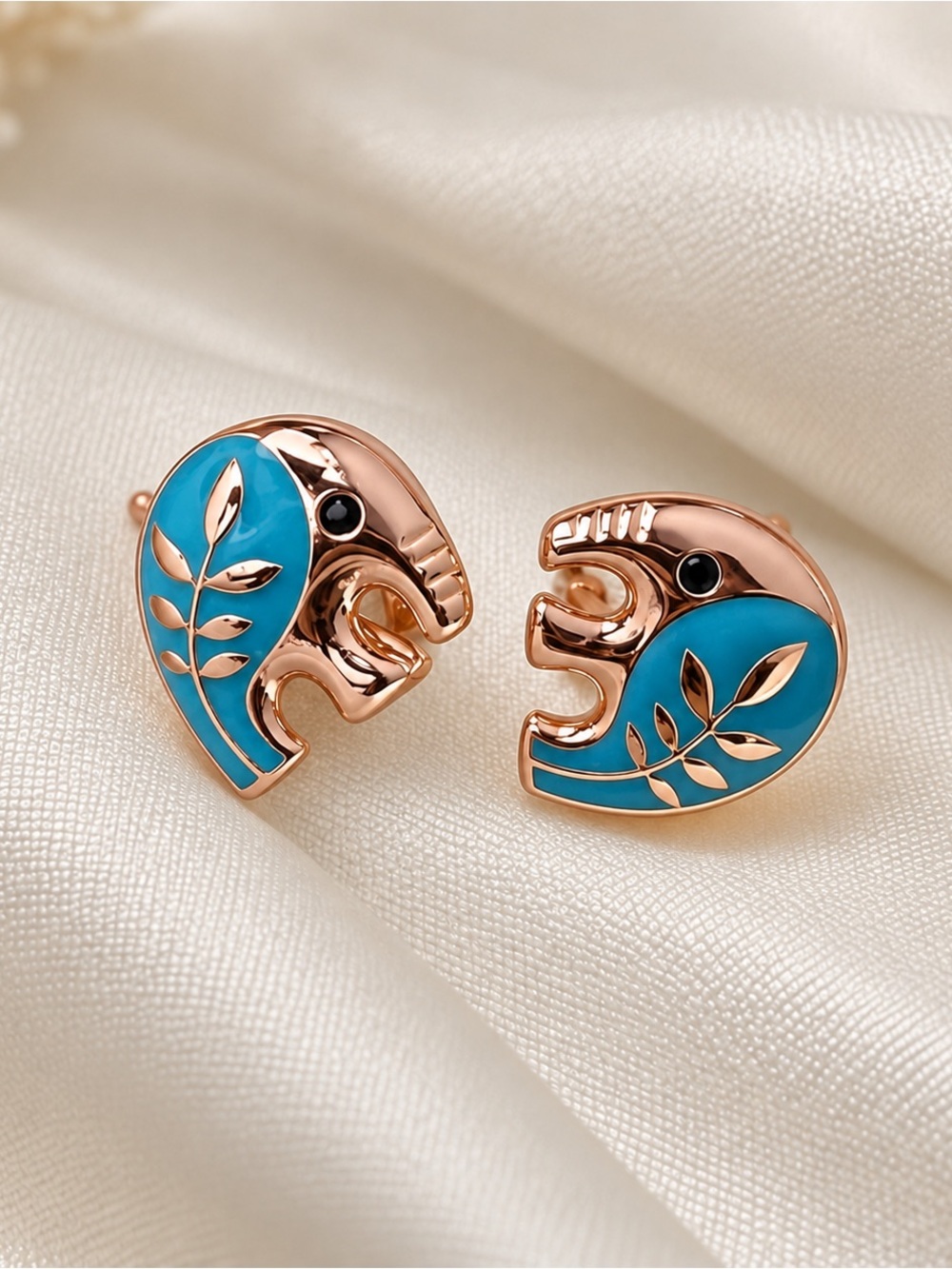 Elephant Hoop Earrings 18k Gold Plated Enameled Hypoallergenic